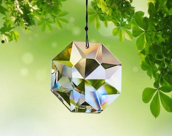 Octagon Sun Catcher, Faceted Clear K9 Crystal Glass Pendant, Window Prism 57mm TEU114674-C