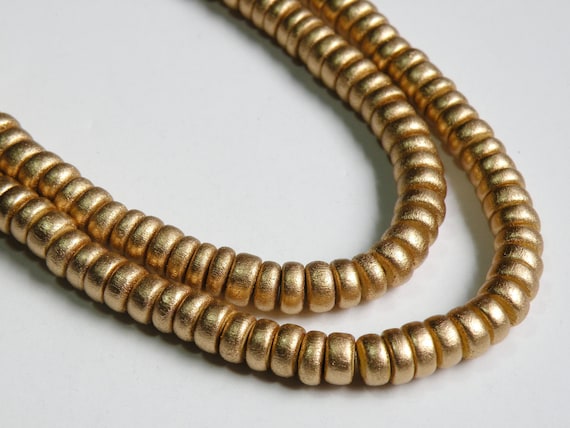 Metallic Gold wood beads rondelle bright Cheesewood 8x4mm eco-friendly full strand 9603NB