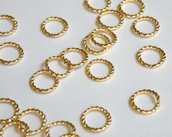 25 Fancy Twisted round open jump rings gold plated nickel free brass 10mm 16 gauge A5018FN