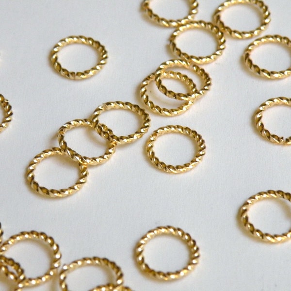 25 Fancy Twisted round open jump rings gold plated nickel free brass 10mm 16 gauge A5018FN