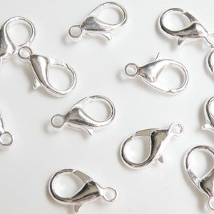 20 Lobster Claw Clasps, Shiny Silver Plated 14x8mm PE105-S image 1