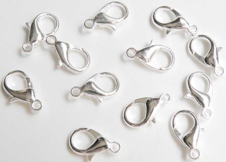 20 Lobster Claw Clasps, Shiny Silver Plated 14x8mm PE105-S image 1