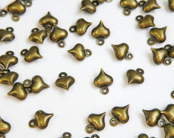 50 Tiny heart puffed charms antique bronze plated copper 9x7mm DB72249