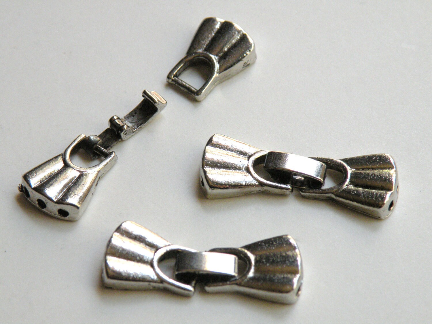 2 Fold Over or Snap Lock 3 Hole Fan Clasps Antique Silver Plated Brass ...