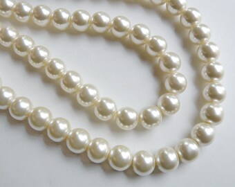 Cream glass pearl beads round 12mm full strand 3862GL