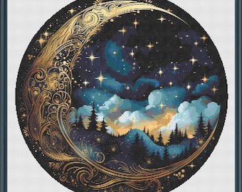 Geteld kruissteekpatroon middernachtmaan (digitaal patroon) werkt in Pattern Keeper