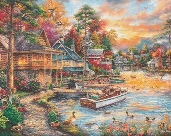 Freedom at the Lake (medium) geteld kruissteekpatroon (digitaal patroon) werkt in patroon Keeper Chuck Pinson Cross Stitch