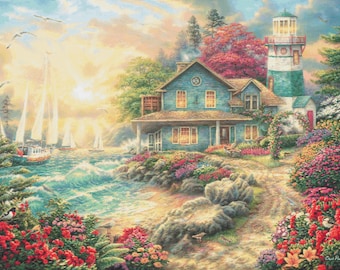 Sunrise by the Sea (groot) geteld kruissteekpatroon (digitaal patroon) werkt in Pattern Keeper