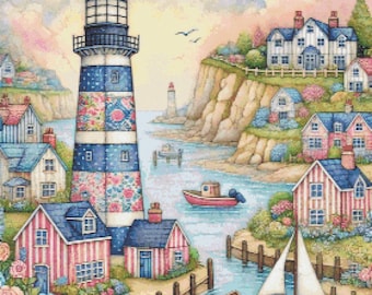 Gewatteerd vuurtorenpatroon geteld kruissteekpatroon (digitaal patroon) werkt in Pattern Keeper