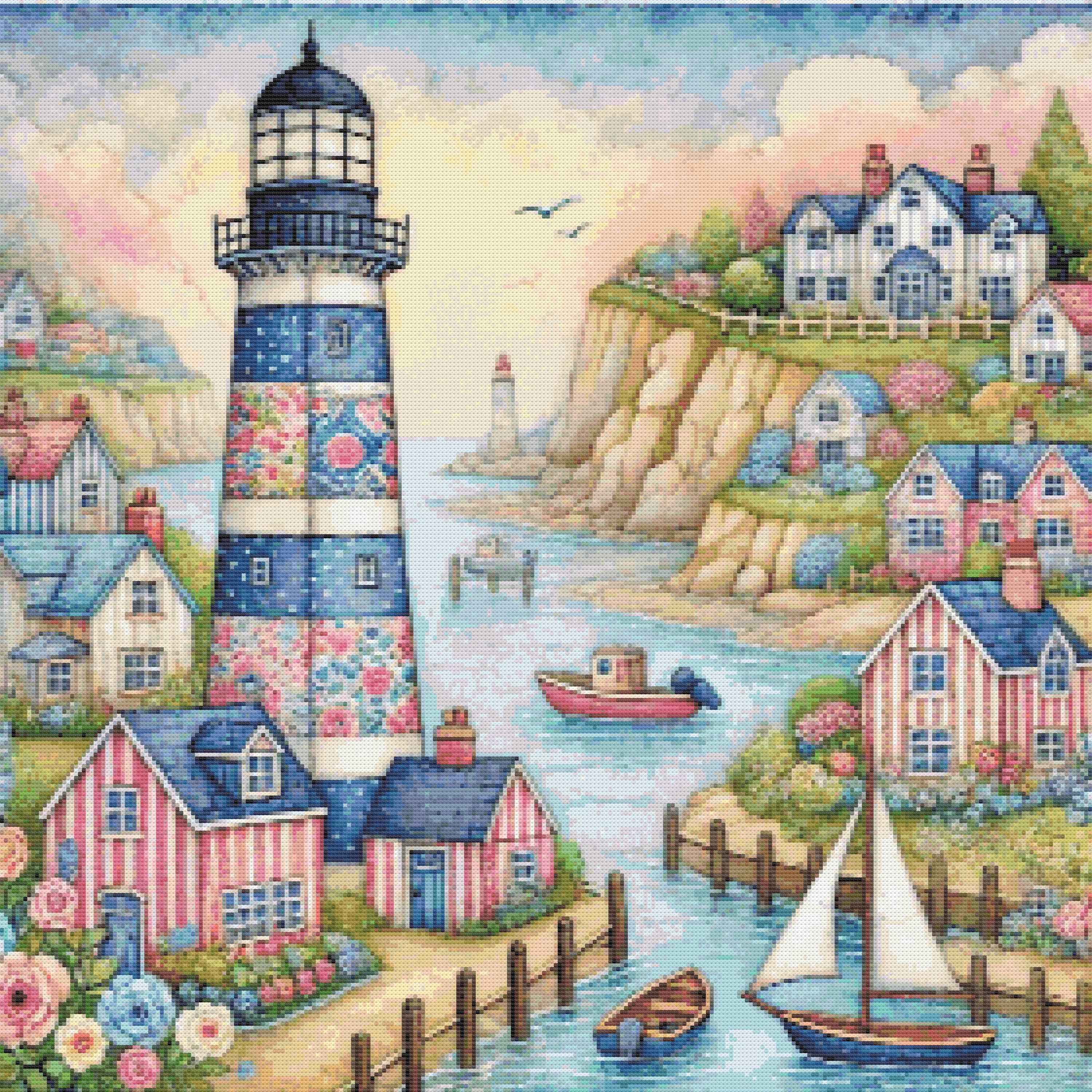 Quilted Lighthouse Counted Cross Stitch Pattern (digital Pattern) Works ...