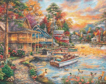 Freedom at the Lake (klein) getelde kruissteekpatroon (digitaal patroon) werkt in patroon Keeper- Chuck Pinson Cross Stitch