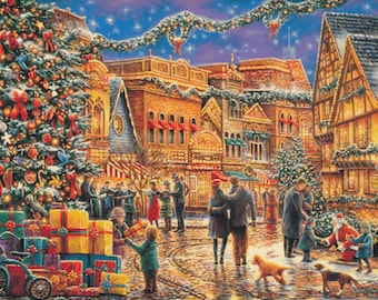 Kerst op het stadsplein (groot) geteld kruissteekpatroon (digitaal patroon) werkt in patroonhouder