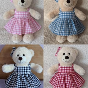 Handmade Gingham strappy Summer Dress with matching hair / ear bow for 15inch (Build a bear) size.