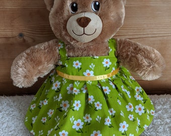 Handmade Lime Green strappy Summer Dress with white daisy flowers print for  15inch (Build a bear) size.