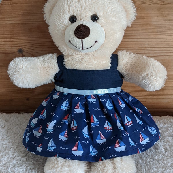 Handmade Navy Blue Nautical sailing boats seaside theme strappy Summer Dress for 15inch (Build a bear) size.