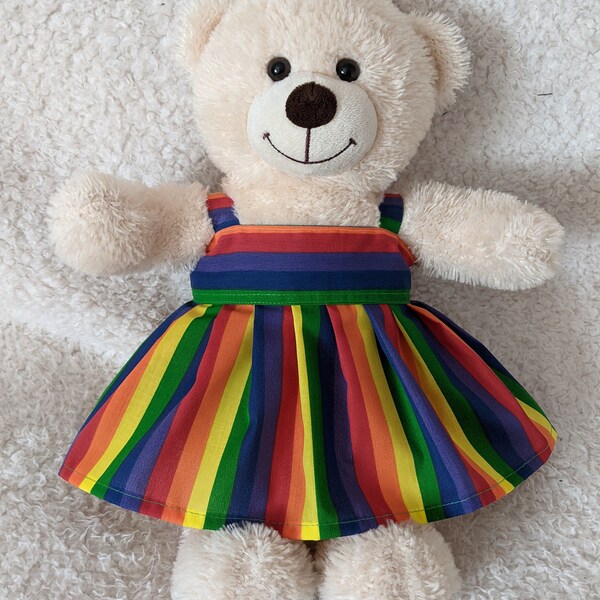 Handmade Bright Rainbow stripe print strappy Summer Dress for 15inch (Build a bear) size.