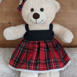 Handmade Red and Black Scottish tartan print strappy Dress and bow for 15inch (Build a bear) size.