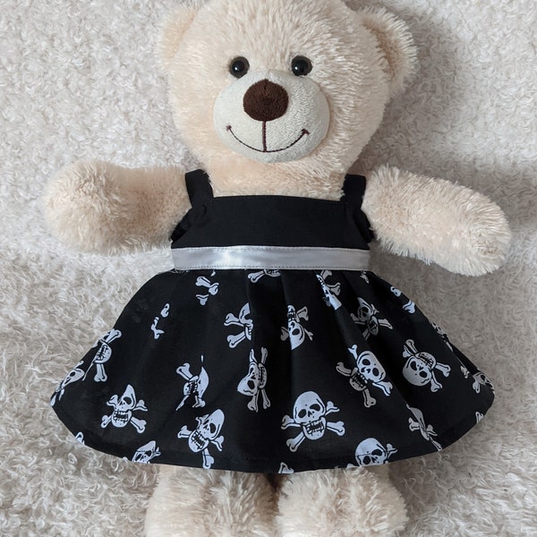 Handmade Black and White strappy Summer Dress with Skull & Crossbones Pirate theme print for 15inch (Build a bear) size.