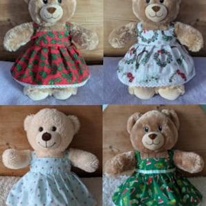 Handmade strappy Dress with Christmas print, and lace decoration for 15inch (Build a bear) size. Choose from 4 designs.