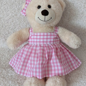 Handmade Pink & White Gingham strappy Summer Dress for 15inch (Build a bear) size.