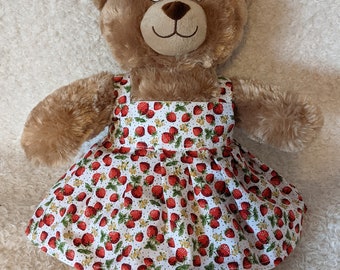 Handmade Red and White strappy Summer Dress with Strawberries print for 15inch (Build a bear) size.