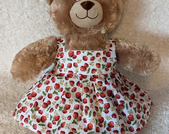 Handmade Red and White strappy Summer Dress with Strawberries print for 15inch (Build a bear) size.