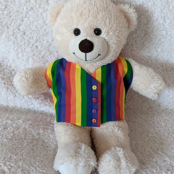 Gilet en coton imprimé multicolore à rayures arc-en-ciel fait main pour s'adapter à la taille d'un ours