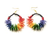 Rainbow Spike Hoop Earrings, colorful polymer clay tribal gipsy rock boho punk summer color crazy carnival