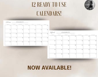 12 bewerkbare canva-beschikbaarheidskalenders (jan-dec)