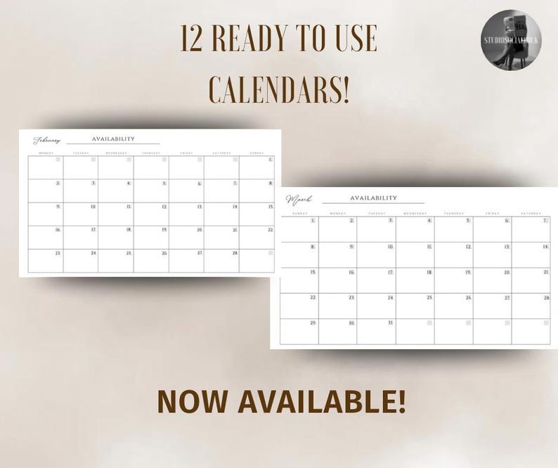 12 Editable Canva Availability Calendars (Jan-Dec) image 1