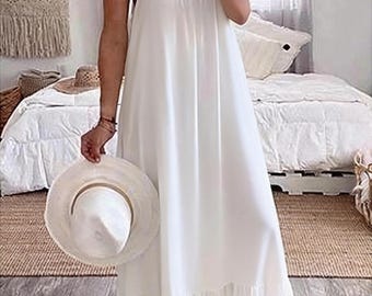 Flowy Tie Strap Maxi Dress | Ruffle Hem Boho Beach Sundress Women