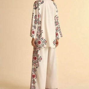 Boho mönstrad kimonokofta med vida byxor | 2-delad blommig loungeoutfit för kvinnor bild 2