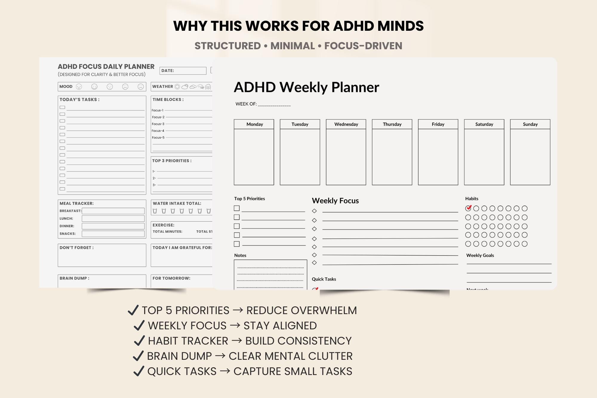 ADHD Planner Bundle – Daily, Weekly Focus System (digital Download ...