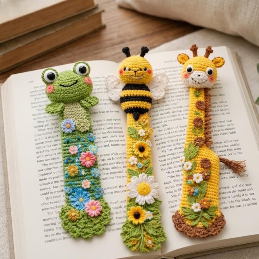 Crochet Bookmark PDF Bundle Frog Bee Giraffe Pattern, Animal Crochet ...
