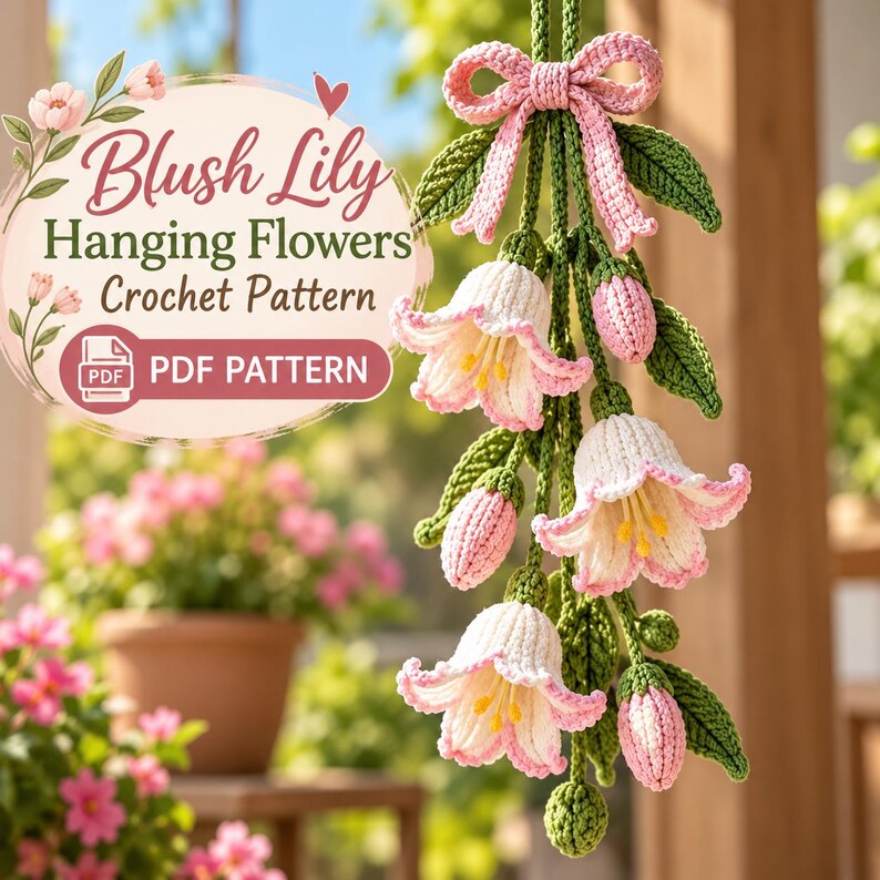 Crochet Pattern Lily Hanging Flowers PDF, Blush Bell Flower Garland ...