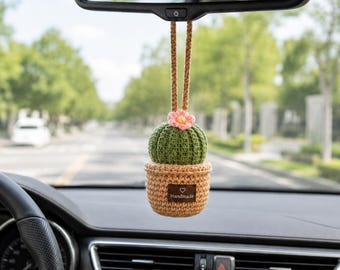 Patroon gehaakte cactus hangende plant | Decoratie achteruitkijkspiegel auto (pdf-download)