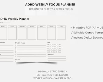 ADHD-weekplanner | Minimal Focus Habit Tracker (digitale download)