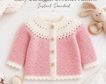 Patroon gehaakt babyvestje pdf | Roze newborn sweater (direct downloaden)