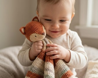 Lovey-dekenpatroon gehaakte vos amigurumi, knuffelbaar babyspeelgoed (pdf-download)