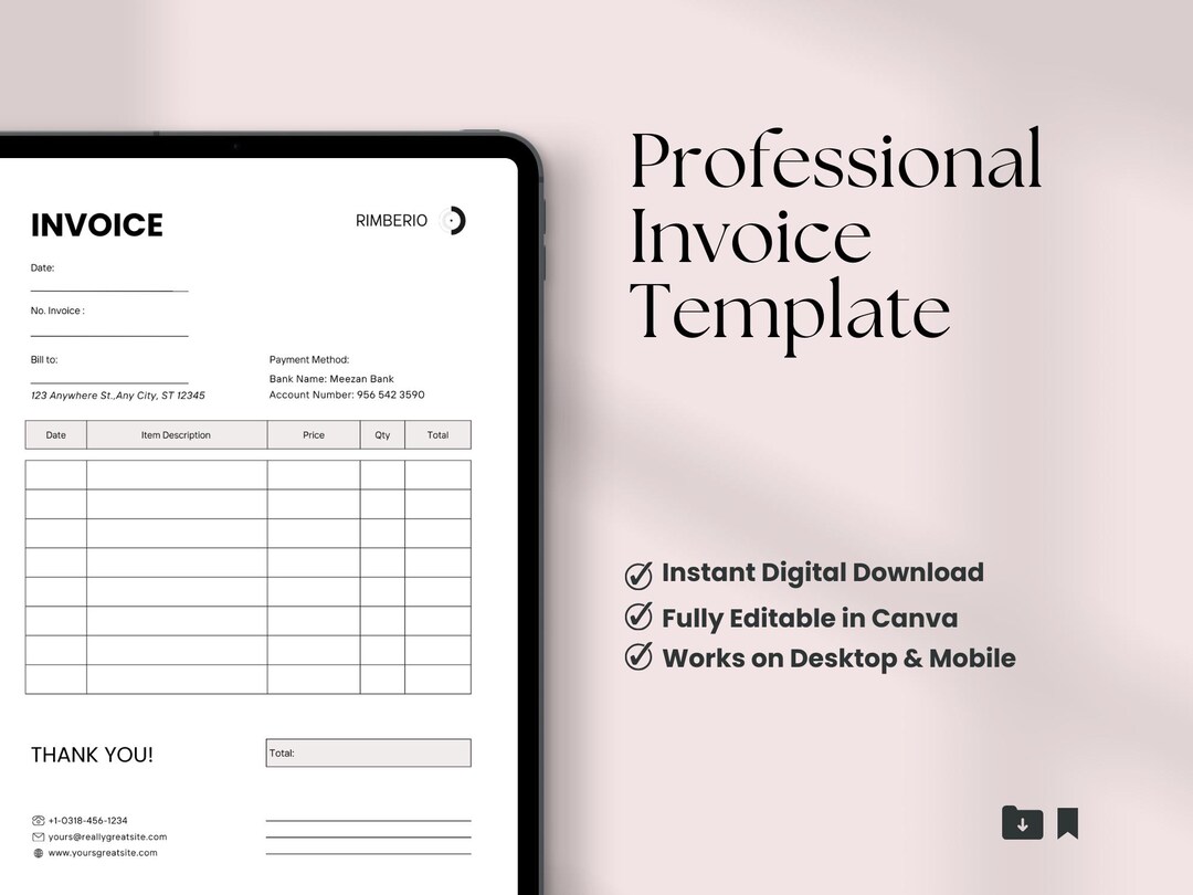 Editable Canva Invoice Template for Small Business - Printable Word ...