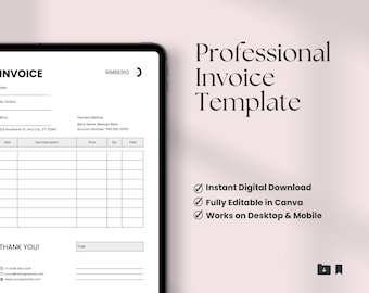 Bewerkbare Canva-factuursjabloon voor kleine bedrijven: afdrukbaar Word en pdf, aanpasbaar blanco factureringsformulier.