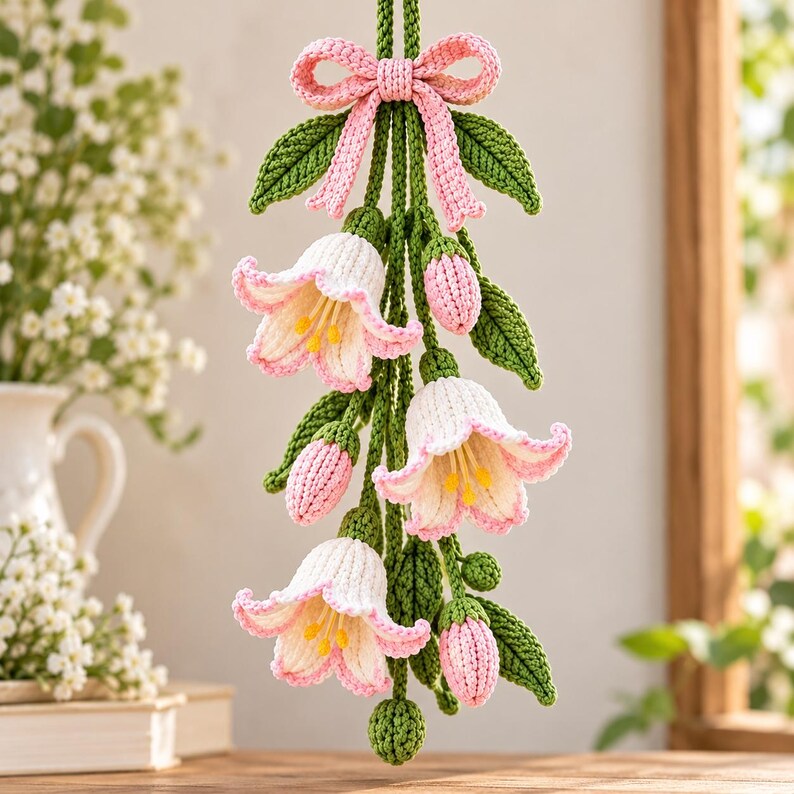 Crochet Pattern Lily Hanging Flowers PDF, Blush Bell Flower Garland ...