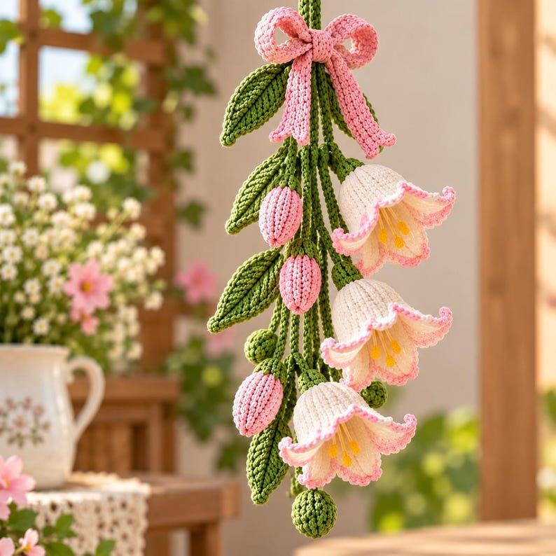 Crochet Pattern Lily Hanging Flowers PDF, Blush Bell Flower Garland ...