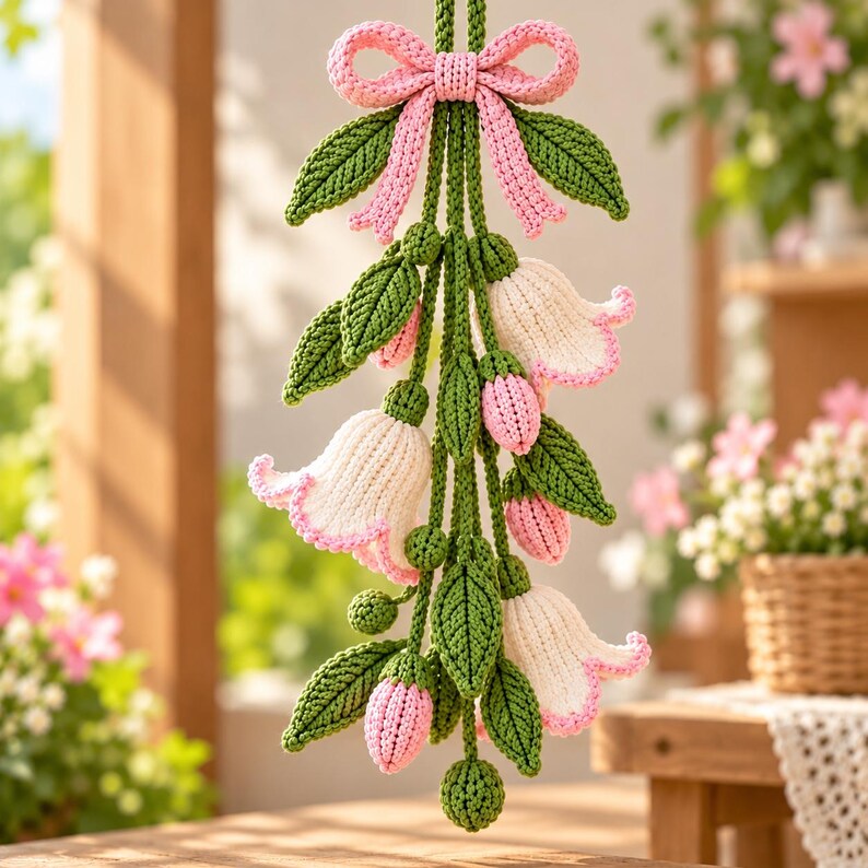 Crochet Pattern Lily Hanging Flowers PDF, Blush Bell Flower Garland ...