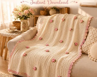 Patroon gehaakte rozendeken pdf | Vintage bloemendeken, huisdecor Cottagecore (digitale download)