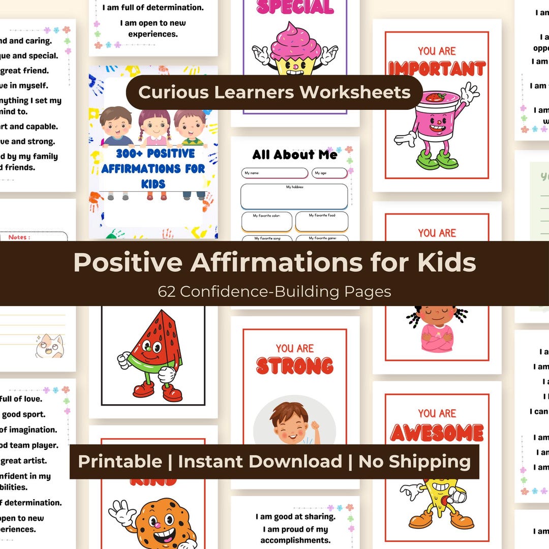 Positive Affirmations for Kids Printable, 62 Page Confidence Building ...