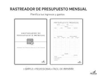 Rastreador de Presupuesto Mensual | Planificador de Presupuesto Simple | Control de Ingresos y Gastos