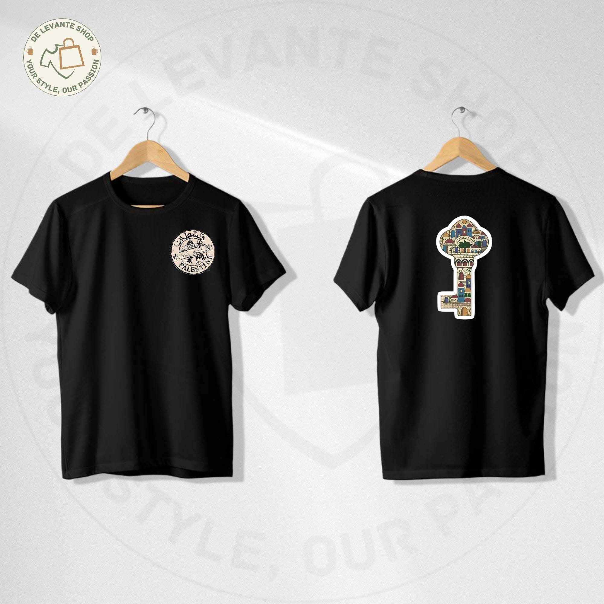 T-shirt Uomo Con Bandiera Della Palestina, Nera, Stampa Resistente, Cotone 100%