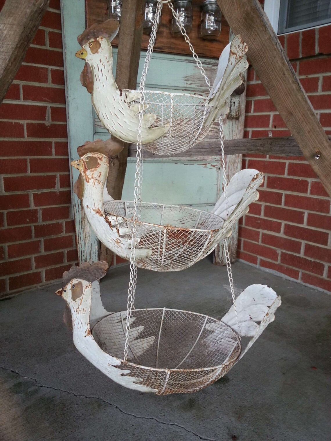 Vintage Antique 3 Tier Metal Rooster Hanging Fruit Baskets Etsy