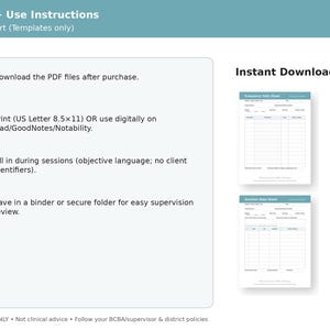 Może przedstawiać: Drukowane instrukcje z turkusowym nagł&oacute;wkiem i białym tłem. Instrukcje szczeg&oacute;łowo opisują, jak pobierać, drukować i używać pliki PDF. Po prawej stronie pokazano dwa przykładowe formularze. Tekst brzmi "Natychmiastowe pobieranie".